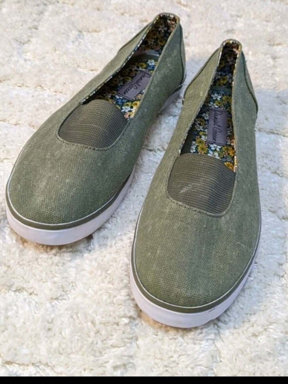 Daniel Green Jena Olive Canvas Casual Slip On Shoes, 8W